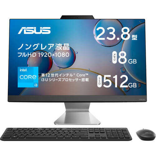 A3402WBAK-I31215LU ASUS A3402　[ 23.8型 / フルHD / i3-1215U / RAM:8GB / SSD:512GB / Windows 11 Home / ワイヤレスキーボード・マウス付属 / ブラック ]