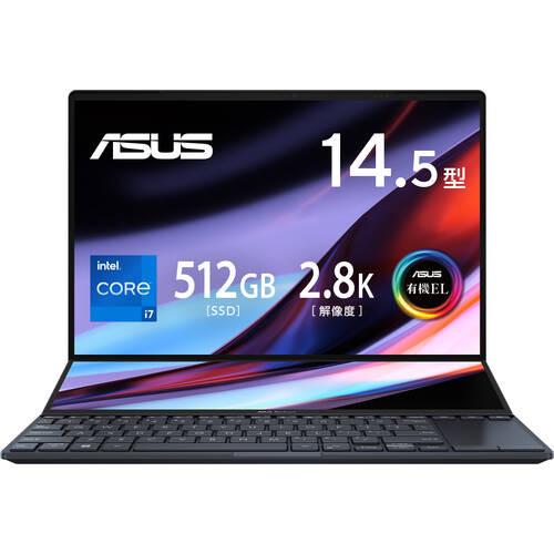 UX8402ZA-M3033W Zenbook Pro 14 Duo OLED [ 14.5型(有機EL) + 12.7型(液晶) / 2880×1800 + 2880×864 タッチパネル / i7-12700H / RAM:16GB / SSD:512GB / Windows 11 Home / テックブラック ]