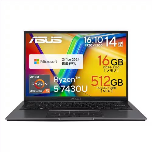 ノートPC Vivobook M1405YA-R5YAWS [14型 /Ryzen 5 7430U /RAM:16GB /SSD:512GB /WUXGA /Windows 11 Home /MS Office H&B /インディーブラック]